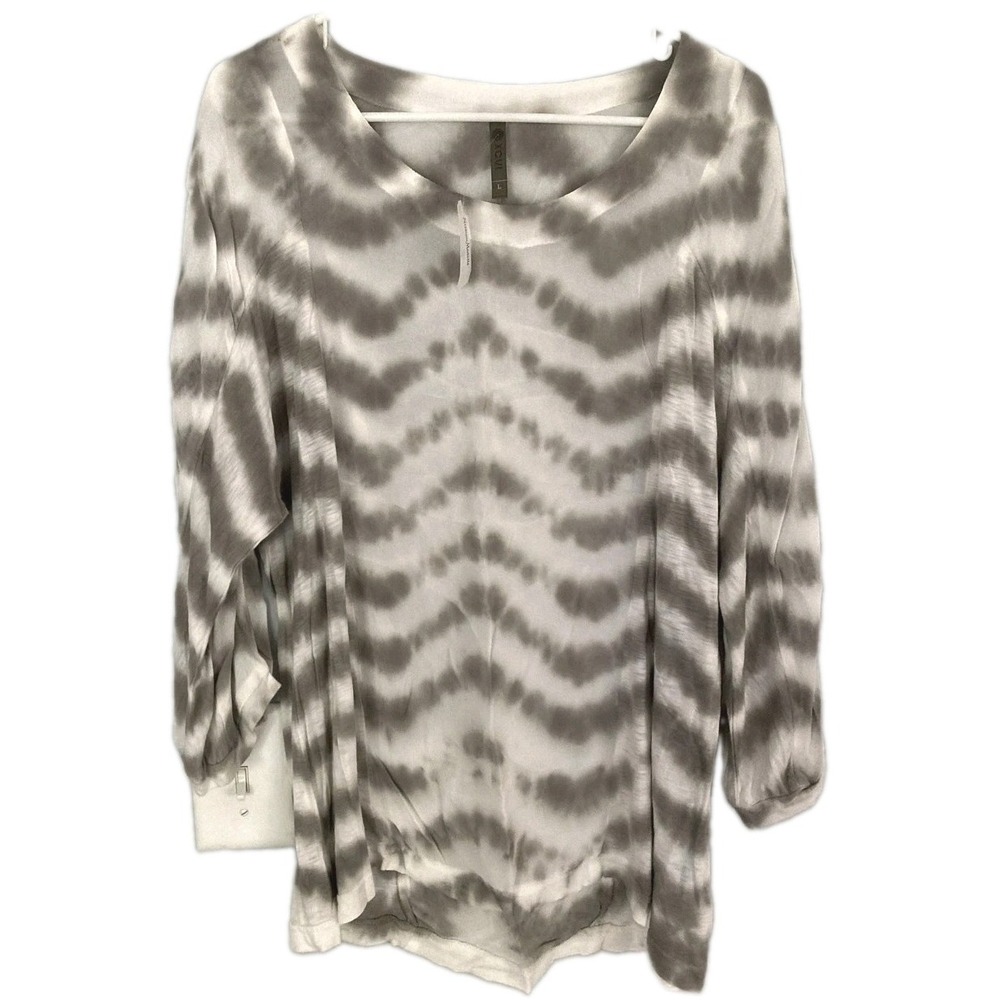 XCVI Tunic Top Women L Gray Tie Dye Scoop Neck 3/4 Sleeve Lightweight Jersey NWT